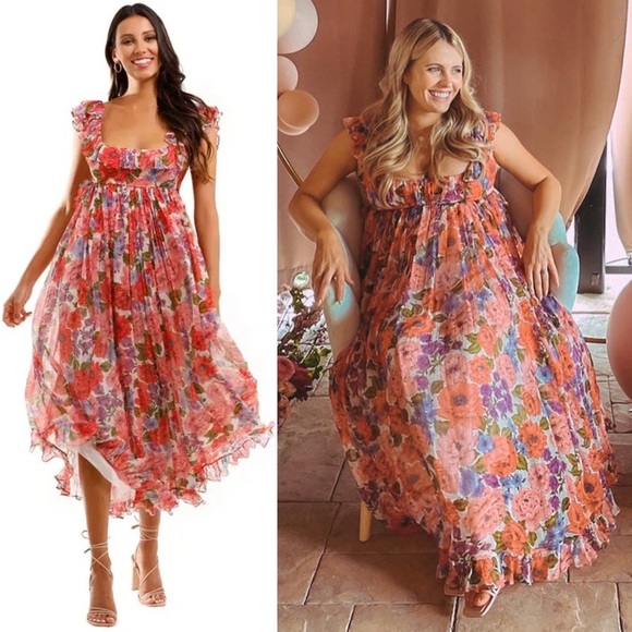 ZIMMERMANN Silk Floral Print Sleeveless Empire Waist Tie Back Lovestruck Dress M - Picture 6 of 16